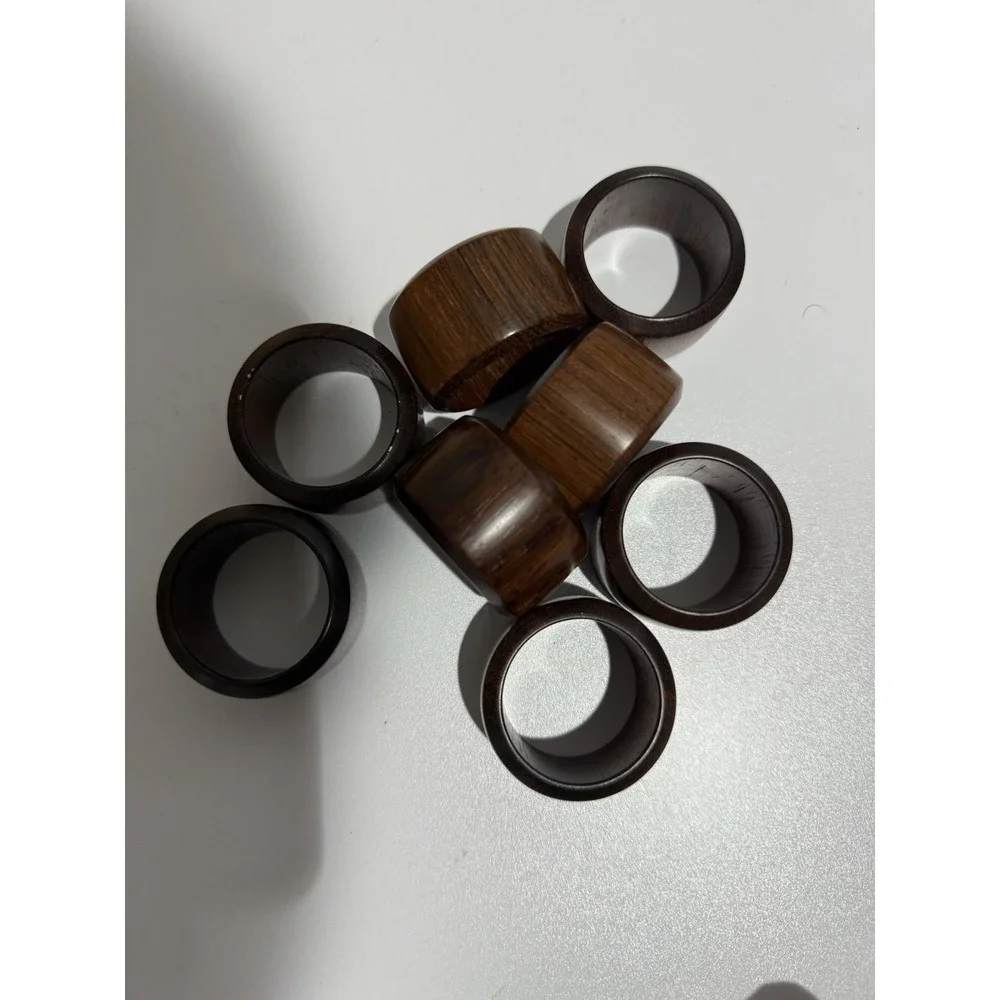 Vintage Napkin‎ Ring Holder (8) Brown Wooden Round H